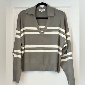 LIMITED COLLECTION Pullover Grey White Comfy VNeck Collared LS NEW Sz L